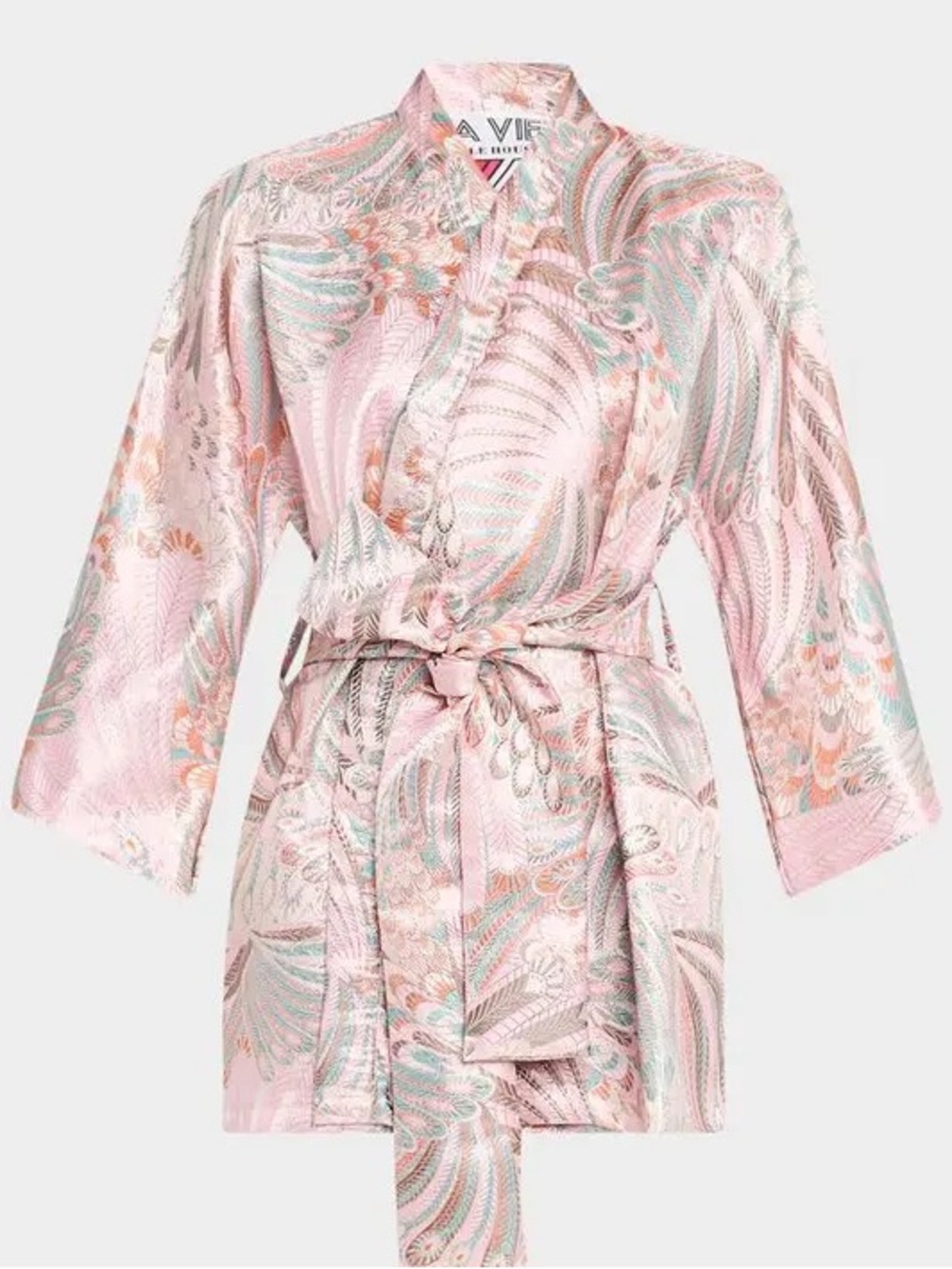 NWT La Vie Style House Mini Wrap Dress Pink Peacock Feather